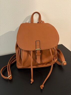 Tan Mini Backpack - Women’s Travel Bag - Cognac Brown